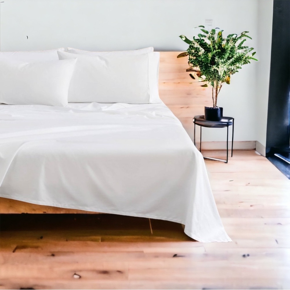 NWT 100% Organic Cotton Solid 4pc Sheet Set White, Kindlier FULL